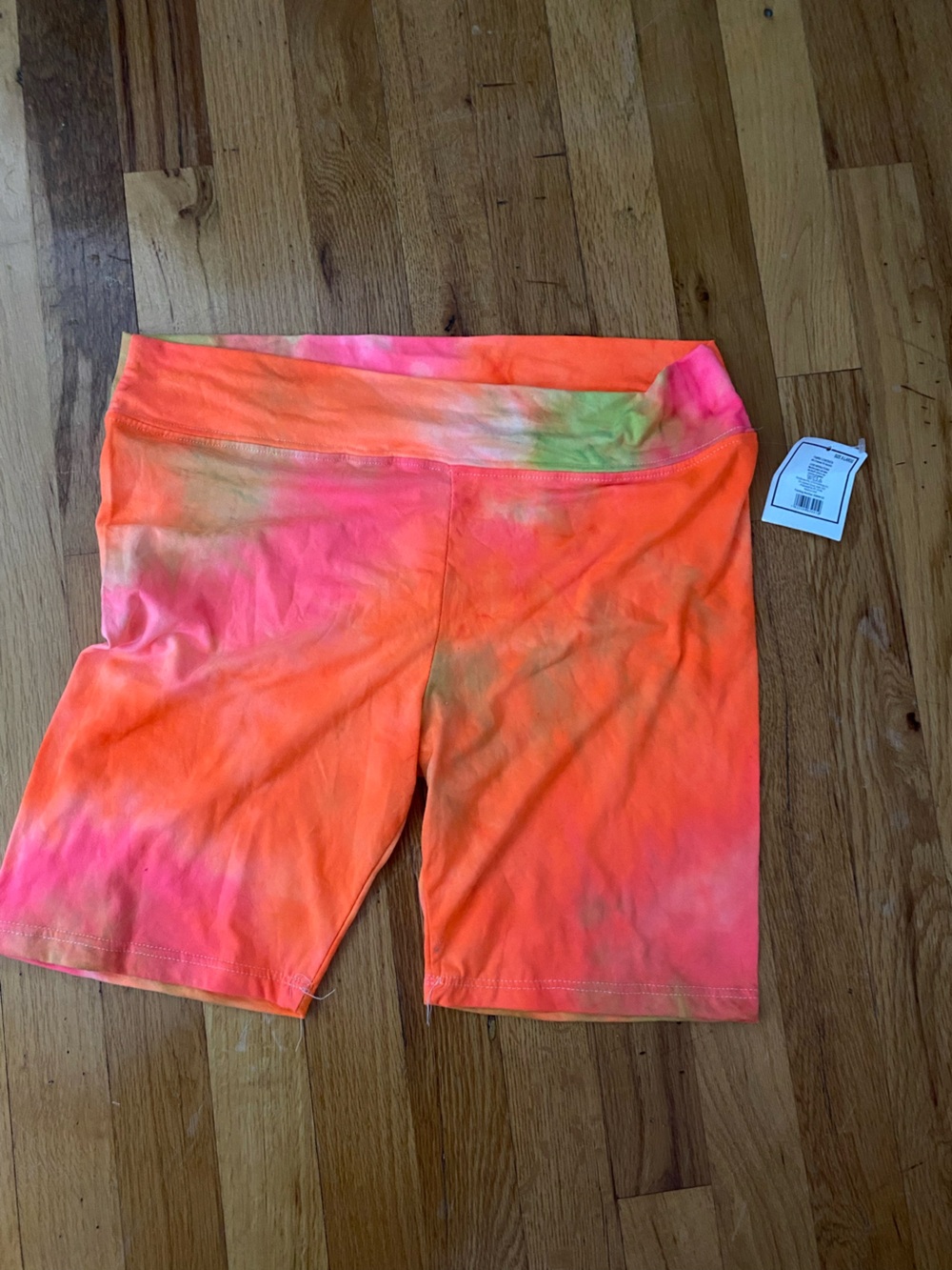 Level 99 Neon Tie-Dye Bike Shorts - Orange, Pink & Green